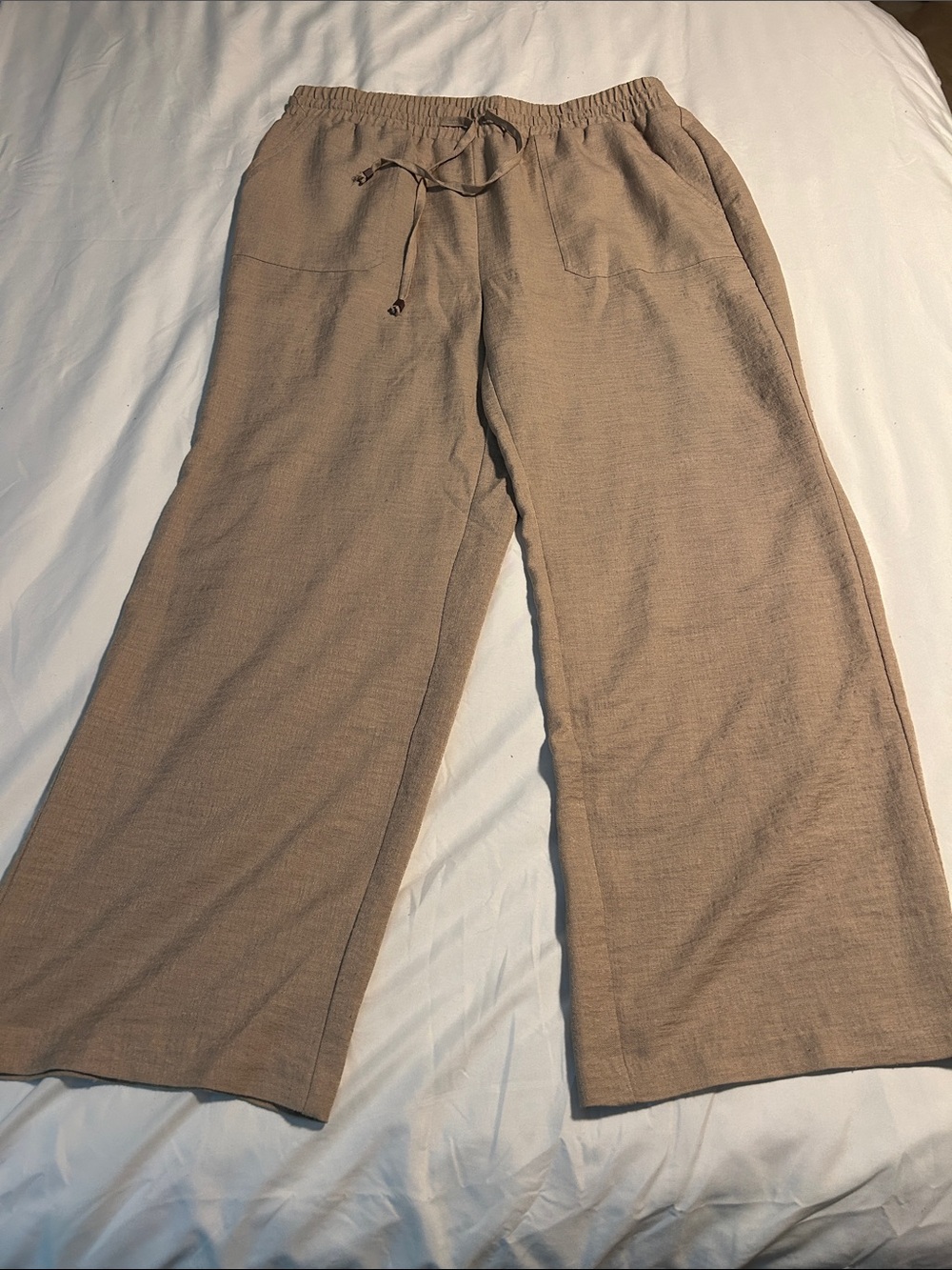 New York & Company Wide-Leg Drawstring Pants in Beige Taupe